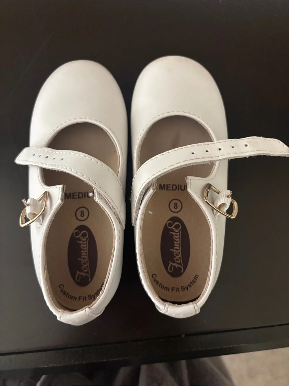 FootMates White Girls' Mary Jane Dress Shoes with Gold Buckles